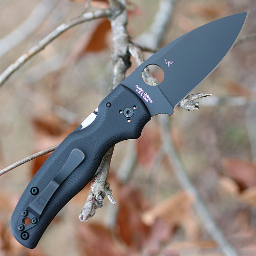 CPM S30V black plain edge drop point blade close up
