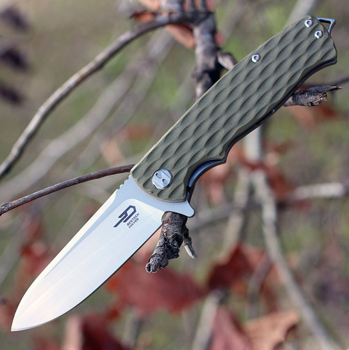 Bestech G02C Grampus, 3.5" D2 Plain Blade, Army Green G-10 Handle