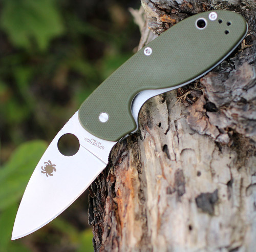 Spyderco C216GPGR EFFICIENT, Satin Plain Blade, Green G-10 Handle