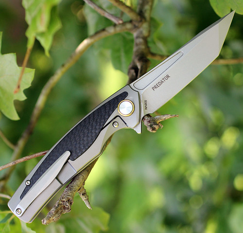 Bestech T1706B Predator, 3.6" CPM-S35VN Plain Blade, Gray Titanium Handle w/Carbon Fiber Inlay