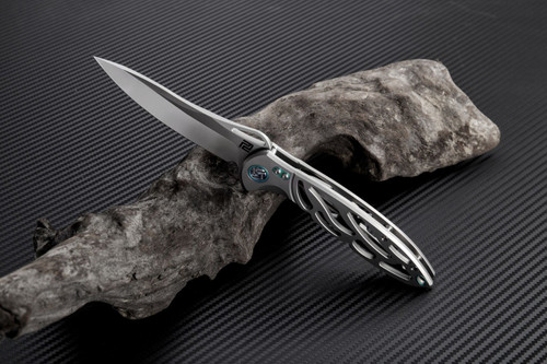 Artisan Dragonfly ATZ1801GGYM, 3.94" M390 Plain Blade, Gray TC4 Titanium Handle