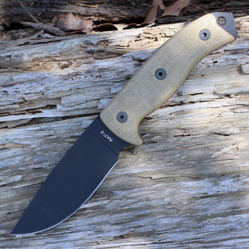 Ontario 8667 Rat-5, 5" 1095 Plain Blade, Tan Micarta Handle