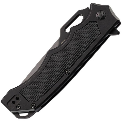 CRKT Septimo (CR7050) 3.62" 8Cr13MoV Black Oxide Coated Tanto Partially Serrated Blade, Black Aluminum Handle with a Black Glass Reinforced Nylon Inlay