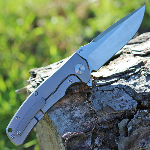 Reate Knives 01 Mini Horizon Framelock Bead Blast Titanium w/Carbon Fiber Inlay, 3.5 in M390 Plain Blade