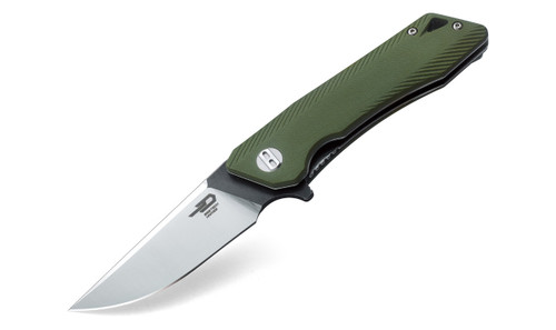 Bestech BTKG10B1 Thron, 3.0" Sandvick 12C27 Black/Satin Plain Blade, Green G-10 Handle