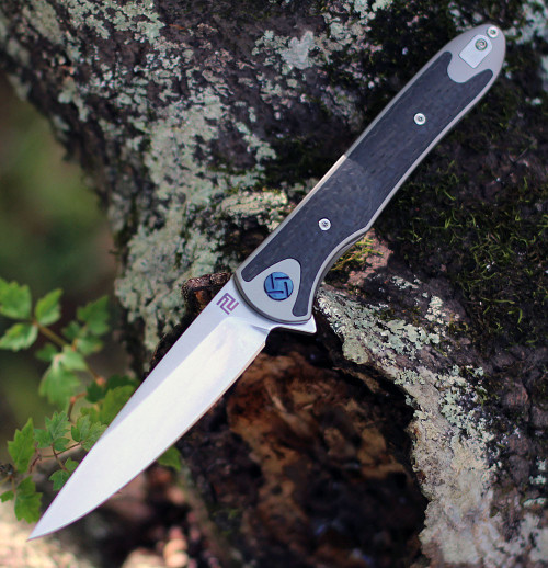 Artisan Shark ATZ1707GGY, 3.94" S35VN Plain Blade, Gray Titanium Handle