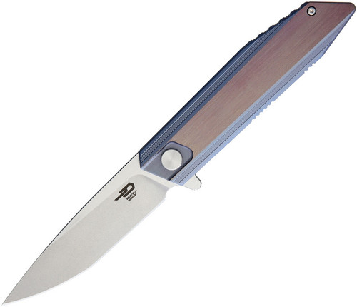 Bestech BT1701D Shogun, 3.54" CPM-S35VN Stonewash Plain Blade, Blue/Bronze Titanium Handle