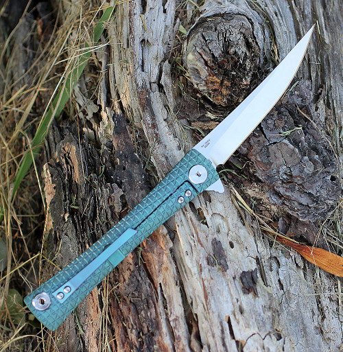 Artisan ATZ1805GGNM S Waistline, 4" M390 Plain Blade, Green Titanium Handle