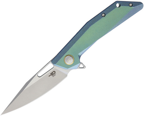 Bestech T1802B Shrapnel, 3.5" CPM-S35VN Plain Blade, Green Titanium Handle
