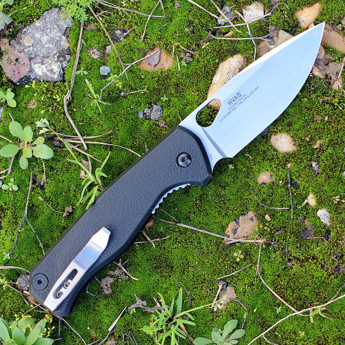 CRKT HVAS (CR2817) 3.375" 1.4116 Satin Drop Point Plain Blade, Black Glass Filled Nylon Handle