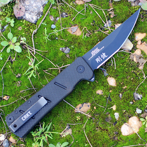 CRKT Gōken (CR2920) 3.625" 1.4116 Black Powder Coated Tanto Plain Blade, Black G-10 Handle