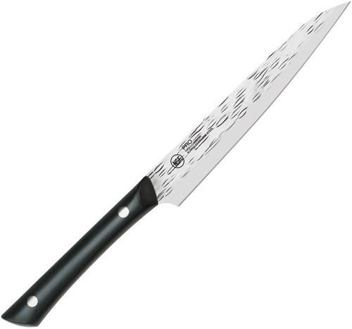 Kershaw Kai PRO HT7084 Utility Knife 6-inch blade view showing the hammered Japanese AUS6M steel and riveted POM handle.