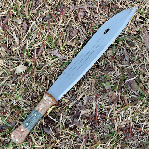 Condor Primitive Bush Machete, 12" Satin 1075 Carbon Steel Blade, Black Linen Micarta Handle, Brown Leather Sheath