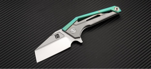 Artisan Ravine ATZ1819GGNM, 2.83" M390 Steel Tanto Blade, Green Titanium Handle