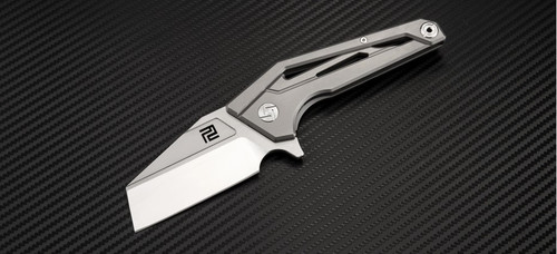 Artisan Ravine ATZ1819GGYM, 2.83" M390 Steel Tanto Blade, Grey Titanium Handle