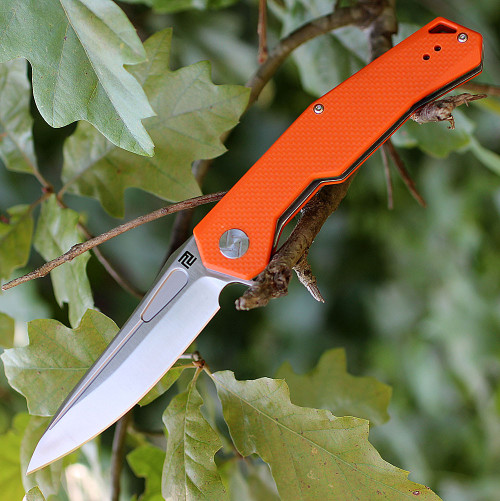 Artisan Zumwalt ATZ1808POEF, 3.94" D2 Plain Blade, Flat Orange G-10 Handle