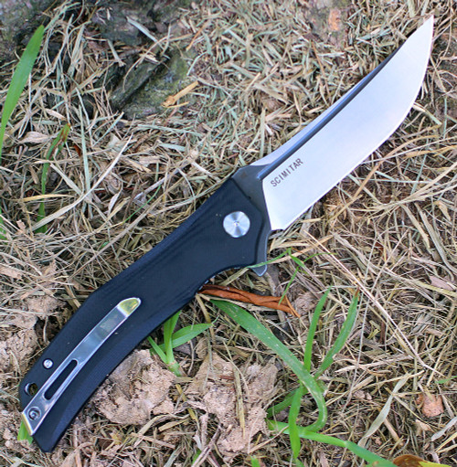 Bestech G05A2 Scimitar, 3.75" D2 Plain Blade, Black G-10 Handle