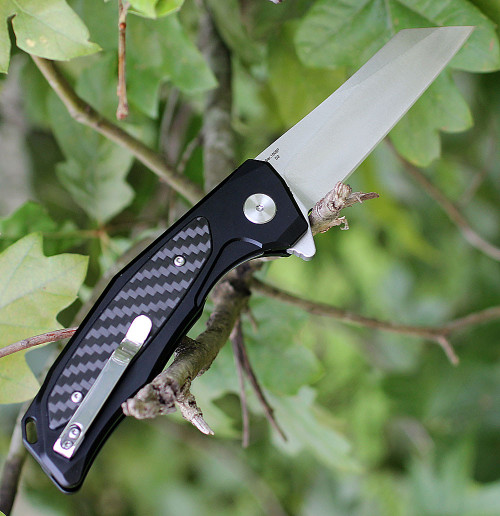 Artisan Falcon ATZ1809PBCF, 3.94" D2 Plain Blade, Black Aluminum/Carbon Fiber Handle