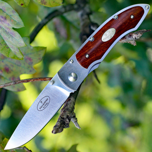 Fallkniven P Framelock Folding knife, 3" 3G Satin Blade, Desert Wood Ironwood Handle, Nylon Sheath