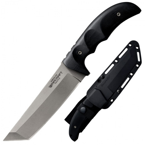 Cold Steel Medium Warcraft (CS13ST) 5.5" CPM-3V Stonewashed Tanto Plain Blade, Black G-10 Handle, Black Secure-Ex Sheath