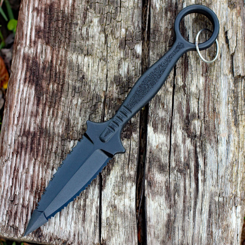 Cold Steel Fgx Ring Dagger (CS92FR) 3.25" Griv-Ex Dagger Serrated Blade, Black Griv-Ex Handle