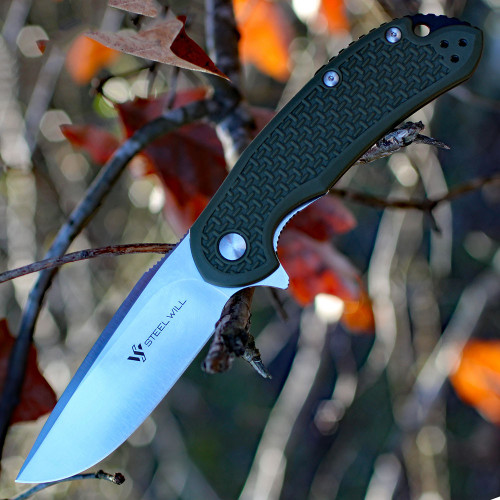 Steel Will Cutjack C22-1OD Flipper 3.5" D2 Drop Point Blade, OD Green FRN Handles
