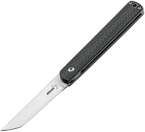 Boker Plus Wasabi (01BO632) 2.83" 440C Satin Straight Back Plain Blade, Black Carbon Fiber Handle