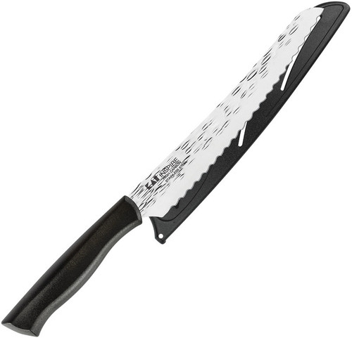 Kershaw Inspire Bread Knife, 8.5" Hammered Serrated Blade, Black Synthetic Handle, with Synthetic Sheath