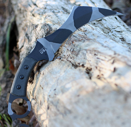 TOPS Tac-Tops Karambit TAC-01C, 7.13" 1095 Camo Rocky Mountain Karambit Blade, Micarta Handle