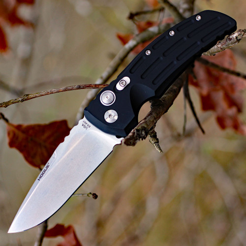 Hogue EX-A01 Auto (HO34136) 3.5" 154CM Stonewashed Drop Point Plain Blade, Black Anodized Aluminum Handle