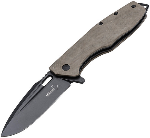 Boker Plus Caracal (01BO759) 3.43" D2 Black Drop Point Plain Blade, Coyote Tan G-10 Handle