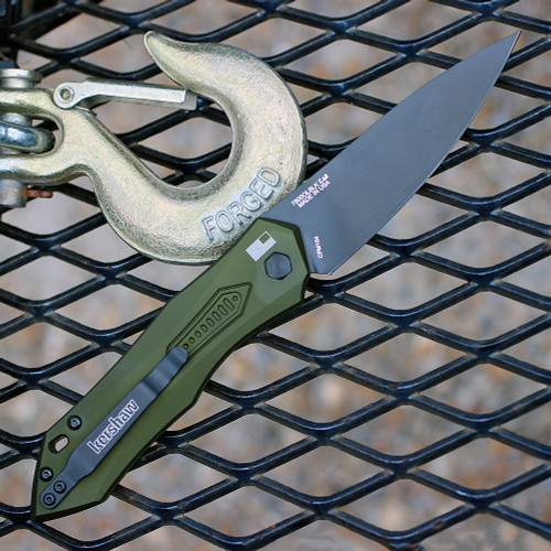 Kershaw Launch 6 Automatic Knife (7800OLBLK)- 3.75" Black CPM-154 Drop Point Blade, OD Green Aluminum Handle
