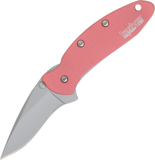 Kershaw Chive 1600PINK assisted opening knife profile view showing the stonewashed blade and pink aluminum handle.
