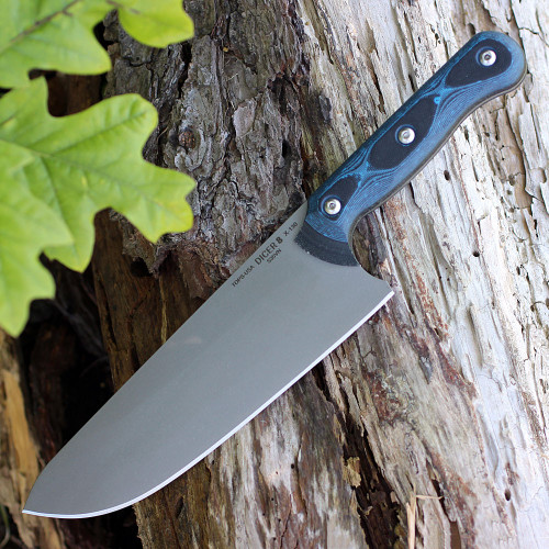 TOPS Knives Dicer 8 Chef Knife DCR8-01, 7.75" CPM S35VN Plain Blade, Black Canvas Micarta/Blue-Black G10 Handle