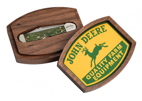 Case Mini Copperlock 15765 John Deere Green, 3 5/8" Closed Length SS, Sycamore Wood Handle