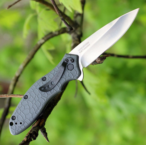 Kershaw OSO Sweet Assisted Opening Knife (1830GRYSW)- 3.00" Stonewashed 8Cr13MoV Drop Point Blade, Gray GFN Handle