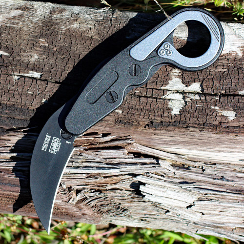 CRKT Provoke Kinematic (CR4040) 2.41" D2 Black TiNi Coated Karambit Plain Blade, Black Alumnium Handle with Finger Ring