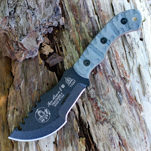 TOPS Knives MINI Tom Brown Tracker 4 - Blk Micarta (3.5" Blk 1095HC) TBT-040RMT