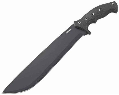 CRKT Chanceinhell Machete (CRK910KKP) 12" 65Mn Black Powder Coated Drop Point Plain Blade, Black Glass Reinforced Nylon Handle with Rubber Overlay, Black Nylon Belt Sheath