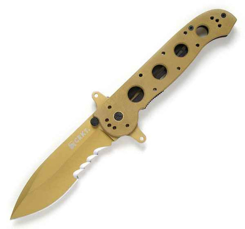 CRKT M21 (CR2114DSFG) 3.98" 1.4116 Desert Tan TiNi Coated Spear Point Veff Serrated Blade, Tan G-10 Handle