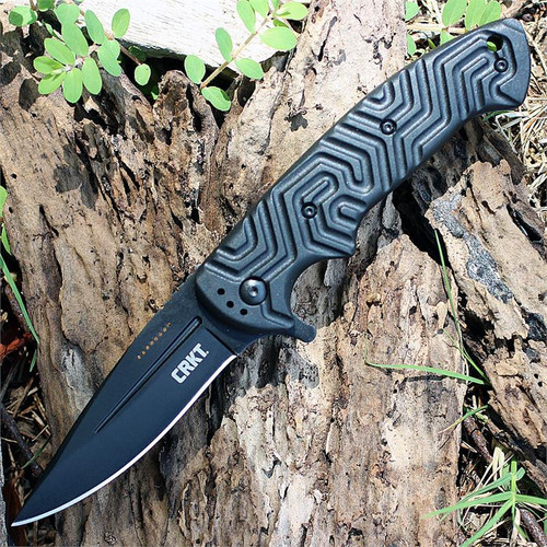 CRKT Acquisition (CR2037) 3.32" 8Cr13MoV Black Oxide Coated Drop Point Plain Blade, Black Glass Reinforced Nylon Handle