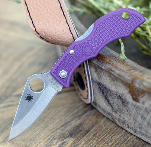 Spyderco Ladybug 3 Key Ring Knife 1-15/16" VG10 Satin Plain Blade, Purple FRN Handles, Lockback - LPRP3