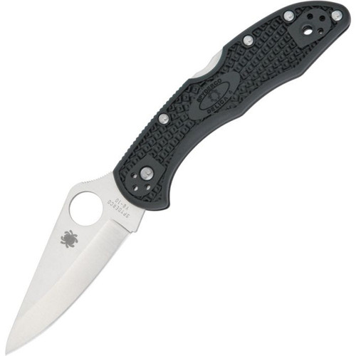 Spyderco Delica® 4 Lightweight Folding Knife 2-7/8" VG10 Satin Plain Blade, Black FRN Handles, Lockback - C11PBK