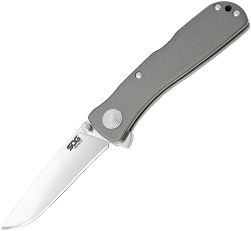 SOG 99455 Twitch II Lockback Folder, 2.65"Assisted Open AUS-8 Satin Drop Point Plain Blade, Gray Aluminum Handle
