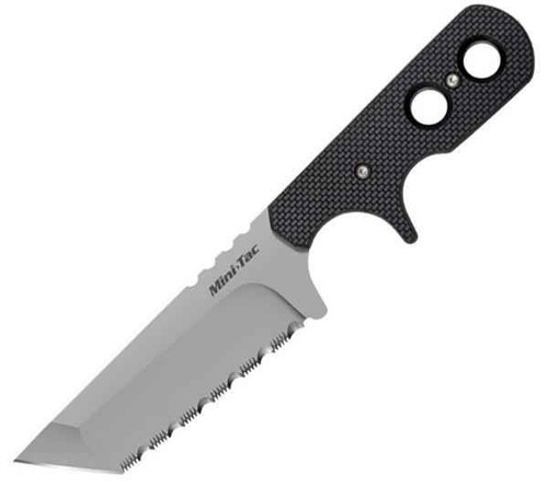 Cold Steel Mini Tac (CS49HTFS) 3.75" AUS-8A Bead Blasted Tanto Serrated Blade, Black G-10 Handle, Black Kydex Sheath