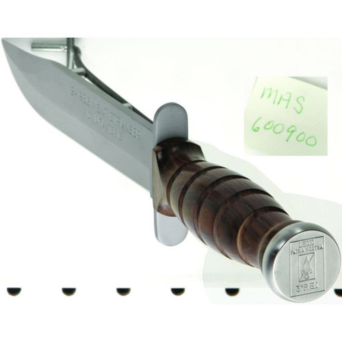 Maserin French Foreign Legion Fixed Blade Knife (OL600900/6)- 7.00" Bead Blasted 400C Clip Point Plain Blade, Knurled Brown Wood Handle