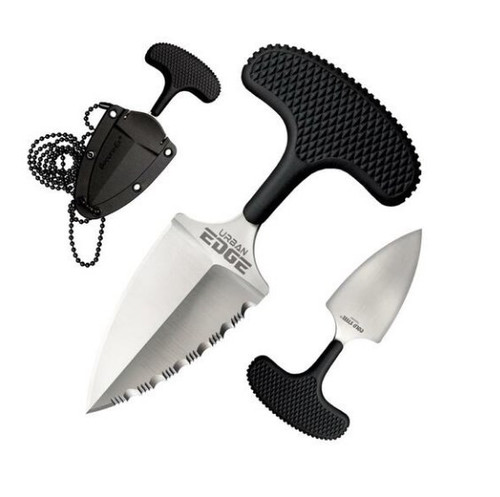 Cold Steel Urban Edge (CS43XLS) 2.5" AUS 8A Satin Drop Point Serrated Blade, Black Kray-Ex Handle, Secure-Ex Neck Sheath