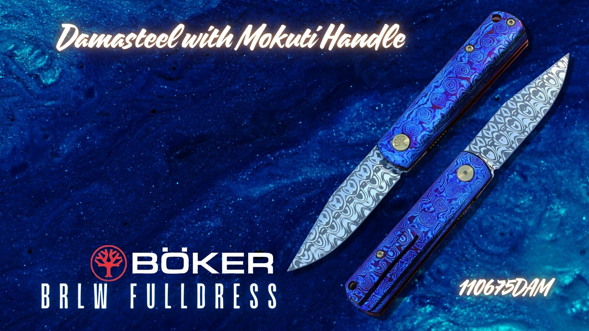 B&ouml;ker BRLW Fulldress folding knife with Damasteel blade and Mokuti handle