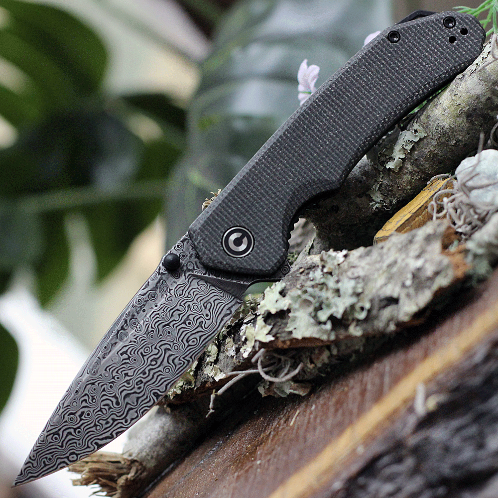 KAP ハンドスピナー　Reptilian Damascus KANSEPT Anomaly Flipper Knife Shred Carbon Fiber Handle