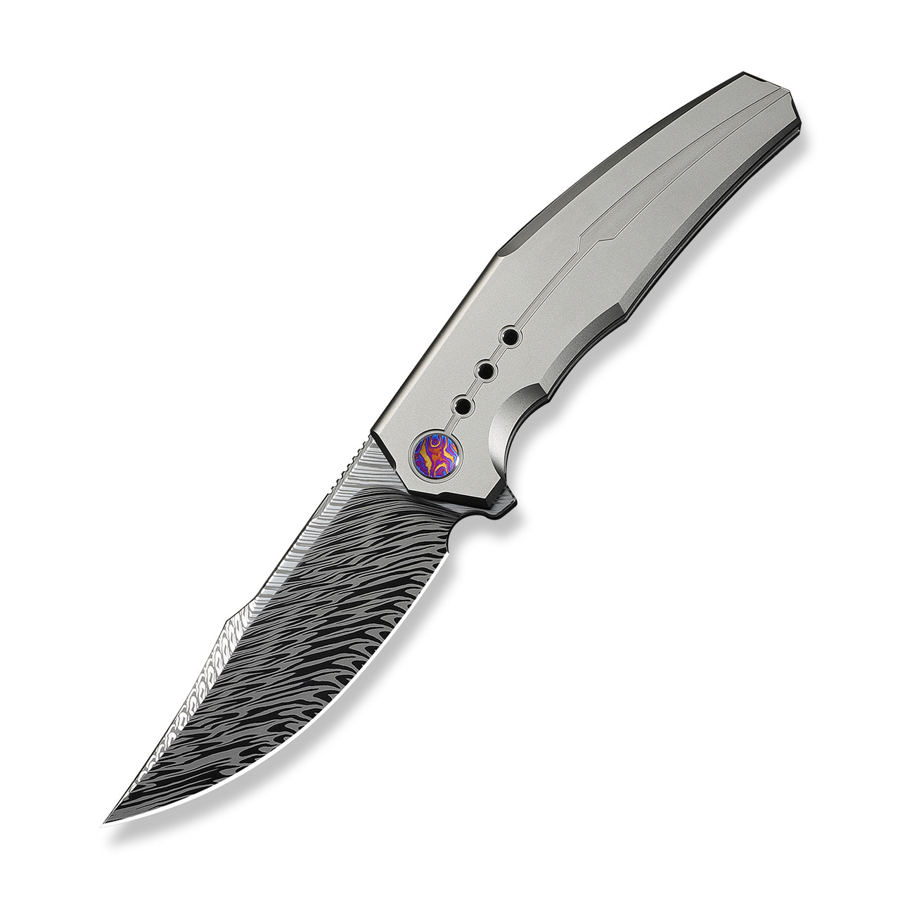 WEKNIFE, WE Kyklos Flipper Knife Gray Titanium, Fafnir Damasteel